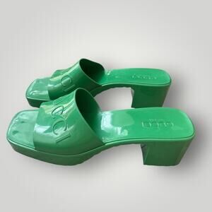 Gucci Rubber Logo Platform Slide Sandals  Green - sz 40
